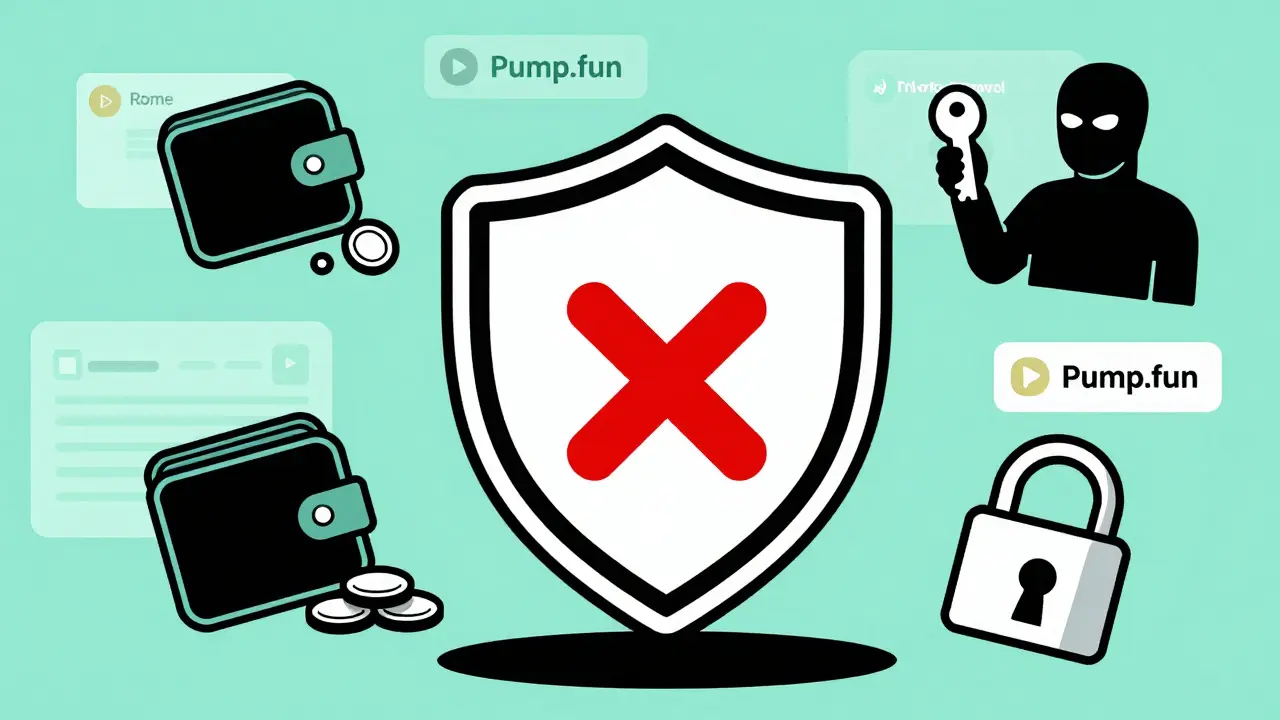 Señal de advertencia con iconos de estafa y plataformas reales en estilo duotono.