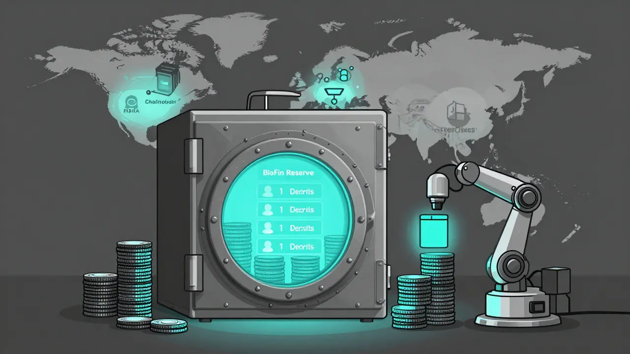 Cofre digital de reservas con sensores de seguridad y mapa global de usuarios activos, estilo duotono.