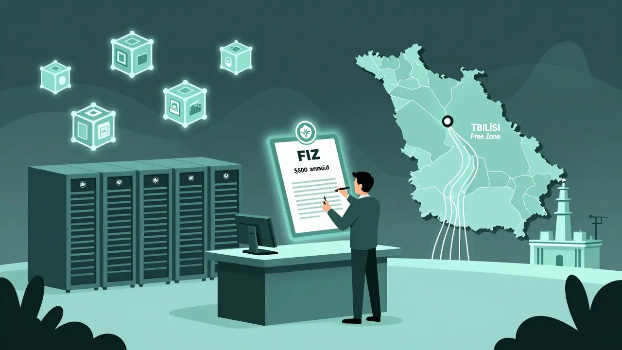 Empresa de minería en la Zona Franca de Tbilisi con licencia y nodos blockchain flotantes.