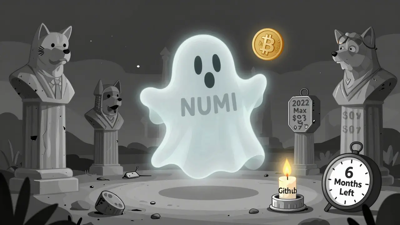 Un fantasma NUMI en un paisaje digital abandonado, con un reloj marcando el tiempo restante.