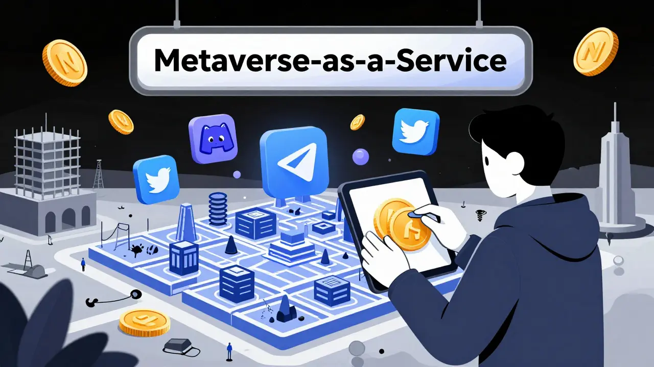 Una persona crea un metaverso personalizado usando NUUM para comprar tierras y NFTs en una plataforma digital.