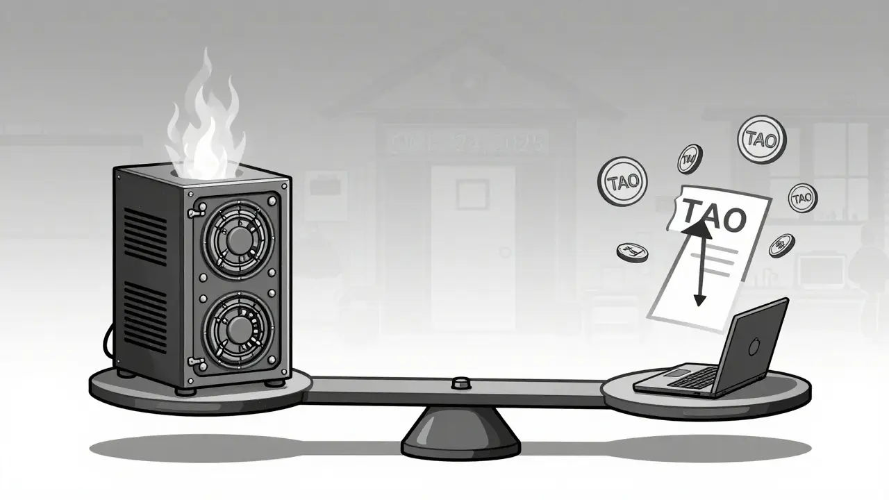 Balanza que compara minería tradicional con inteligencia real, destacando el mecanismo Proof of Intelligence.