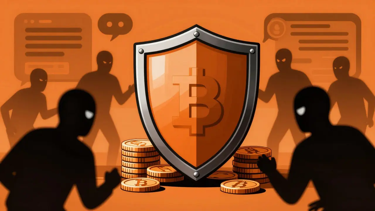 Escudo protector evitando fraudes digitales sobre fondo estilizado