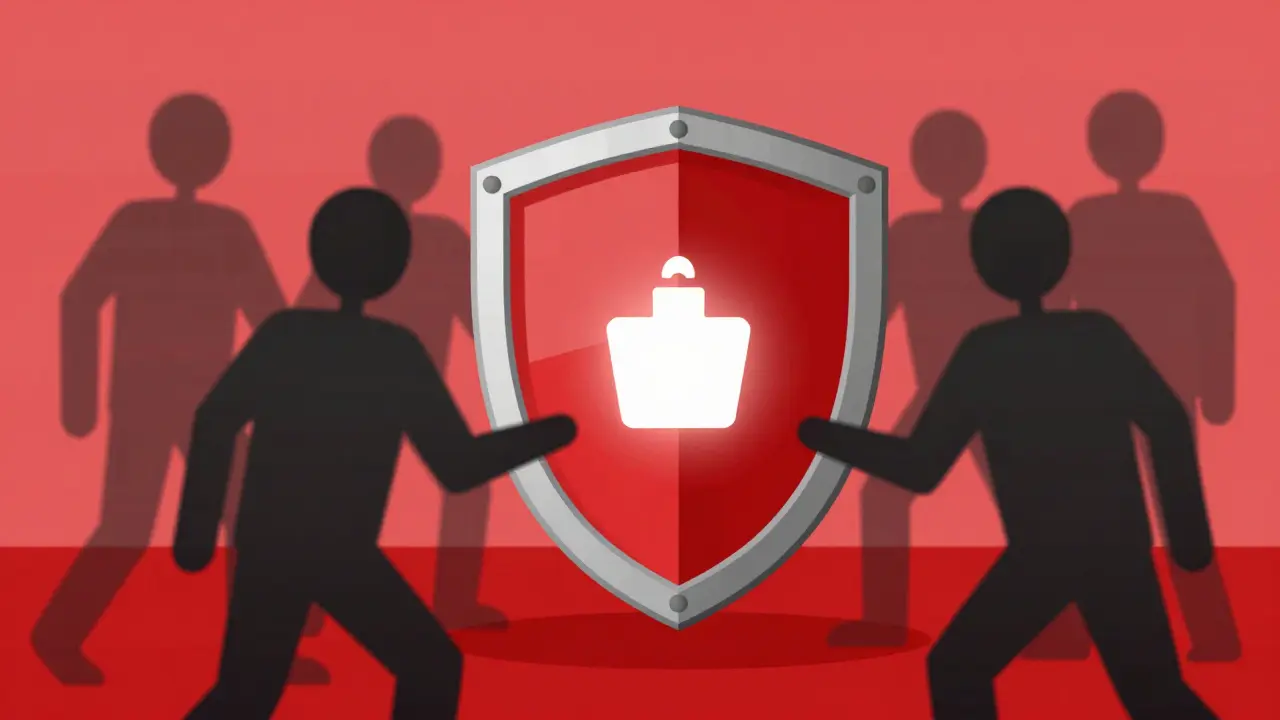 Escudo protegiendo activos digitales de fraudes externos.