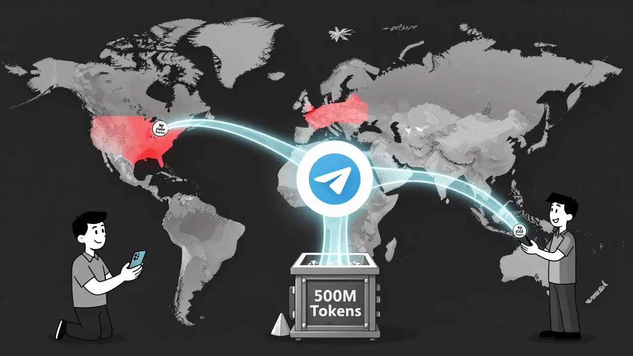 Mapa global muestra flujos de tokens XROCK desde Asia Sudeste y América Latina, con regiones bloqueadas en rojo.