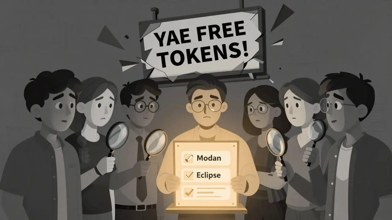 Usuarios examinan una cadena de bloques verificada mientras un cartel de estafa se desmorona.