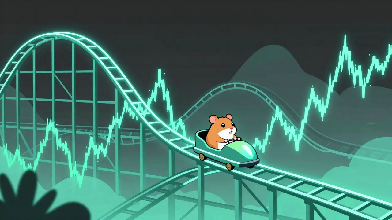 Hámster en una montaña rusa de líneas digitales representando la volatilidad