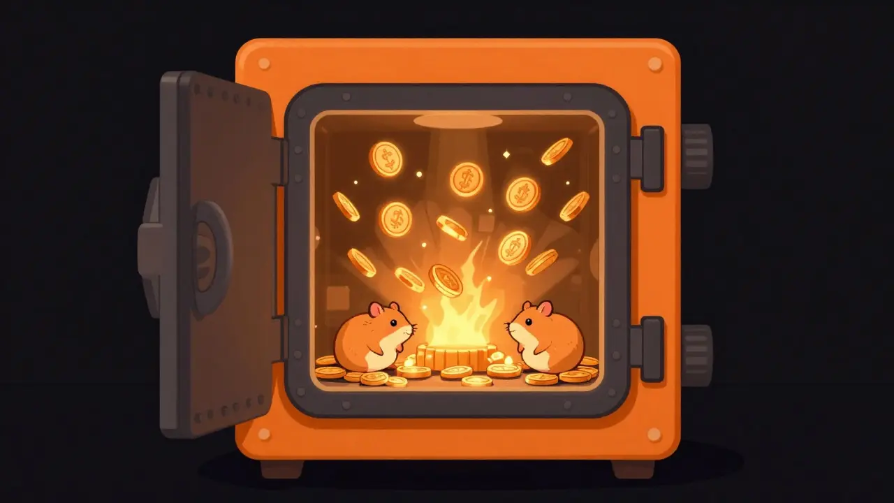 Monedas de hámster siendo quemadas en un horno digital conceptual