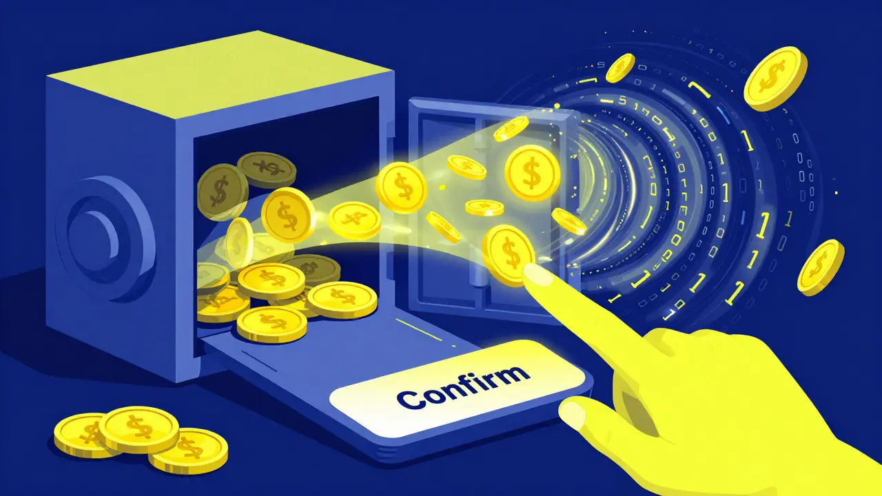 Representación de un Wallet Drainer absorbiendo tokens digitales a través de un contrato malicioso.