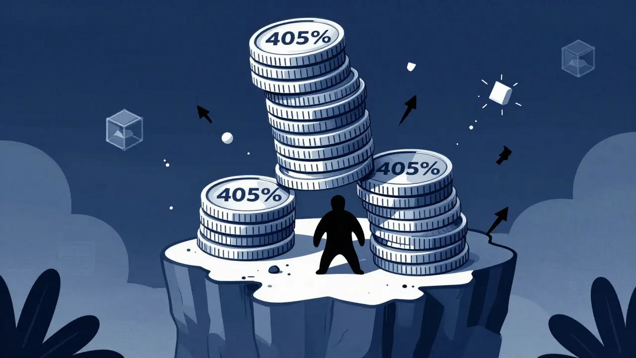 Apilamiento precario de monedas SSF representando staking insostenible