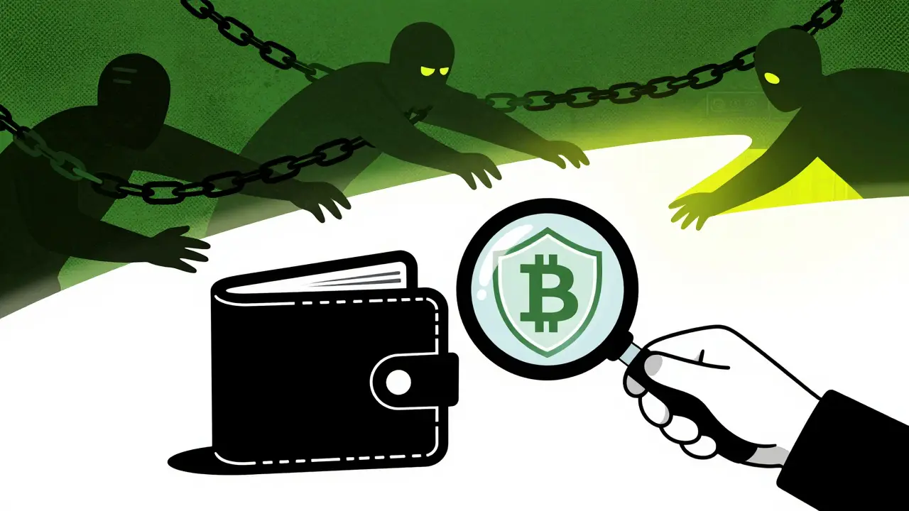 Cartera cripto segura con escudo contra estafas