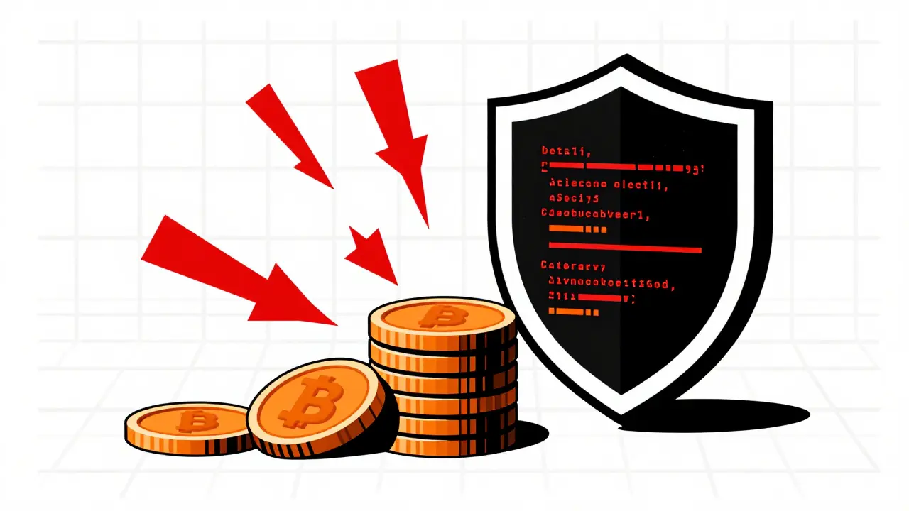 Escudo de seguridad protegiendo tokens contra riesgos en estilo duotono