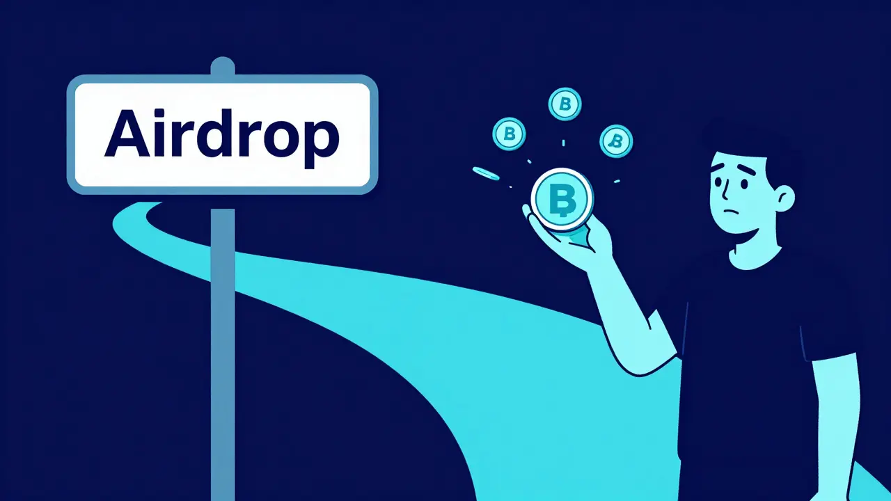Estilo duotono comparando mito del airdrop con retención pasiva de tokens