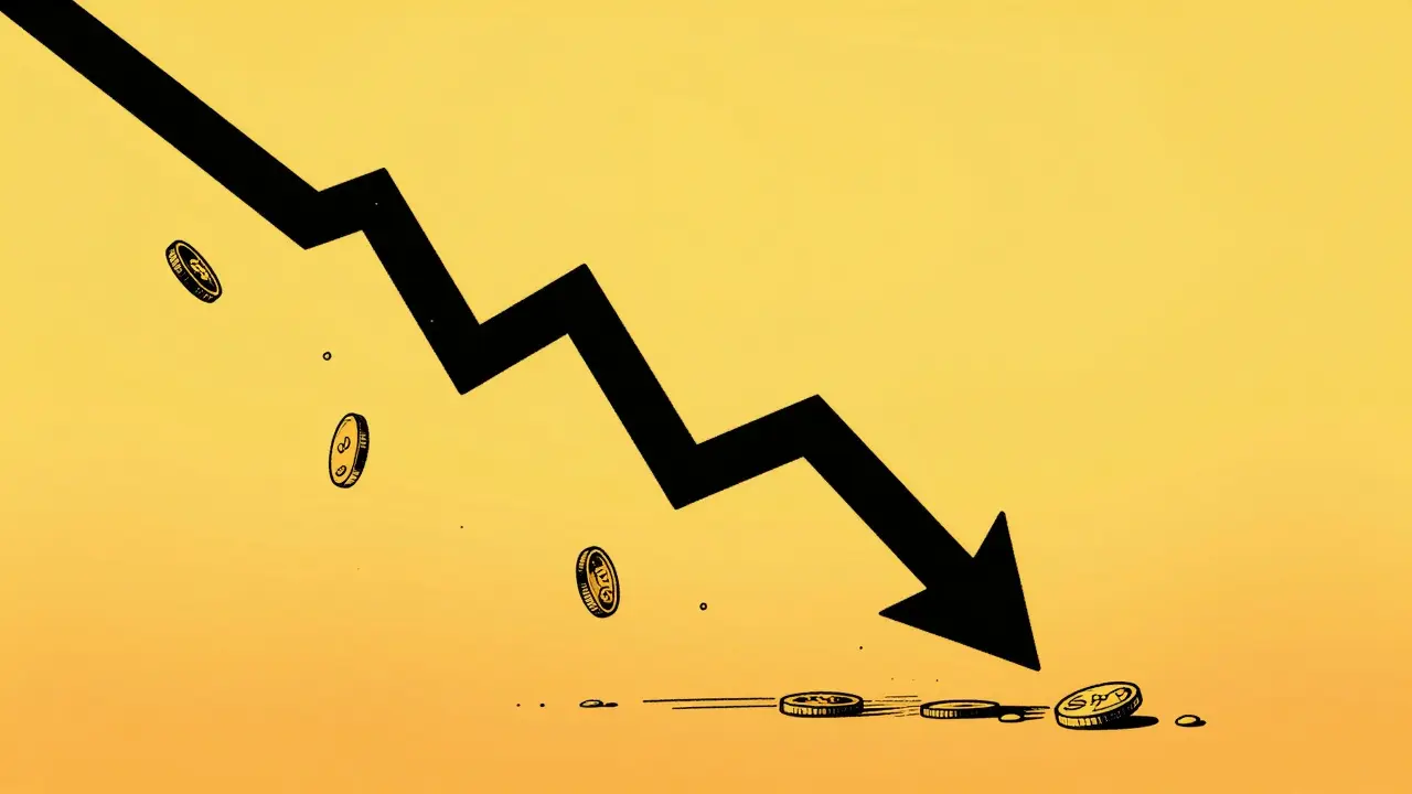 Flecha descendente dramática simbolizando riesgo de mercado