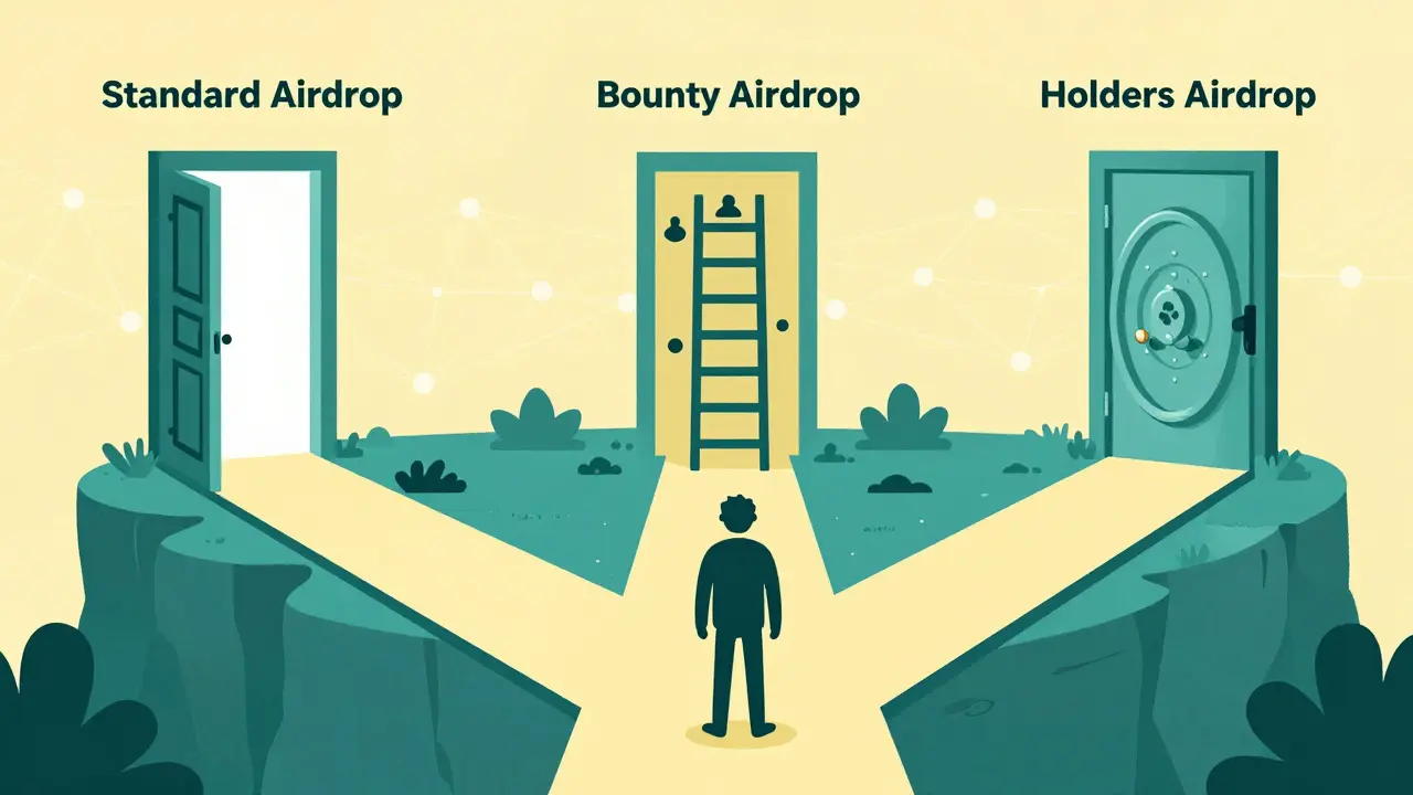 Gráfico de estilo cómico mostrando tres modelos de distribución de tokens