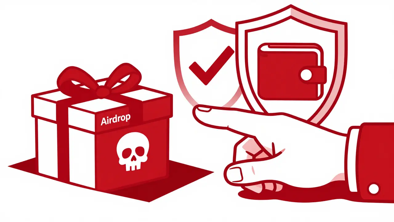 Ilustración de advertencia contra estafas de airdrops falsos