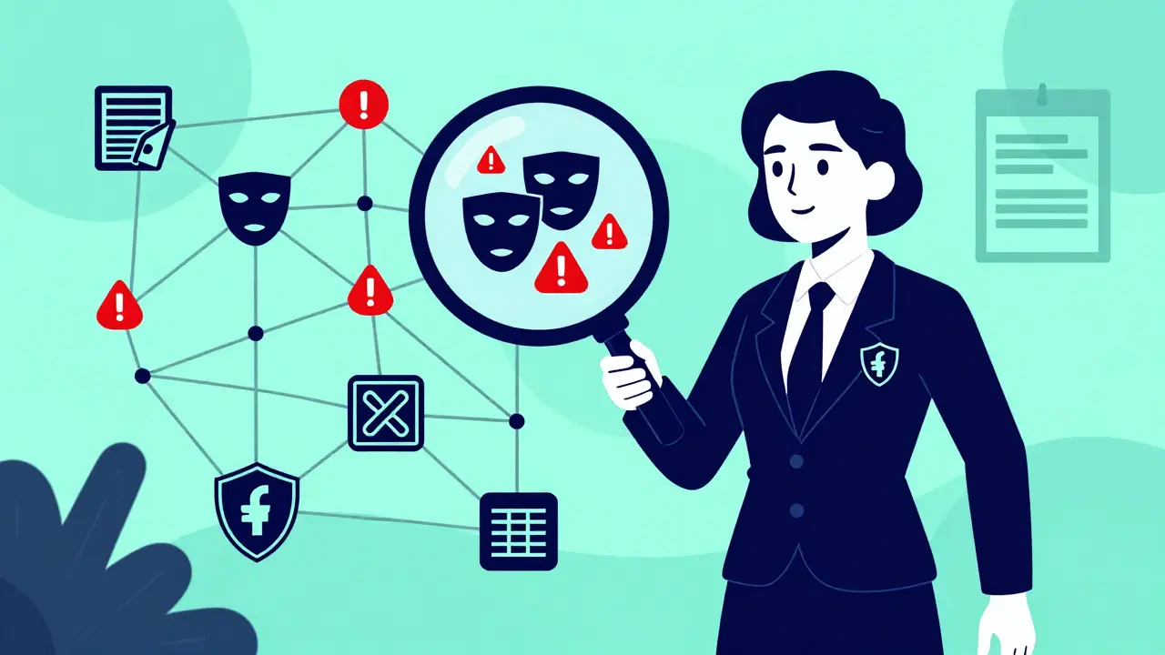 Inversor usando lupa para detectar riesgos ocultos en contratos inteligentes de criptomonedas