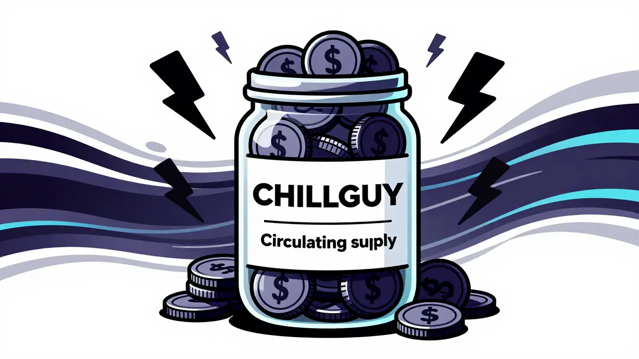 Representación gráfica de la estructura de tokens CHILLGUY y la red Solana