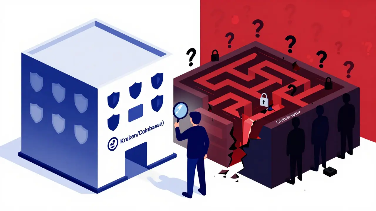 Comparación visual entre exchange seguro y plataforma fraudulenta