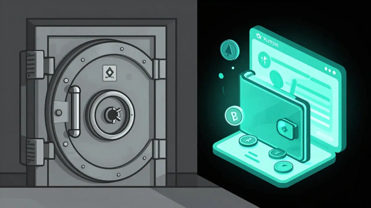Comparación visual entre un exchange cerrado y una billetera personal abierta