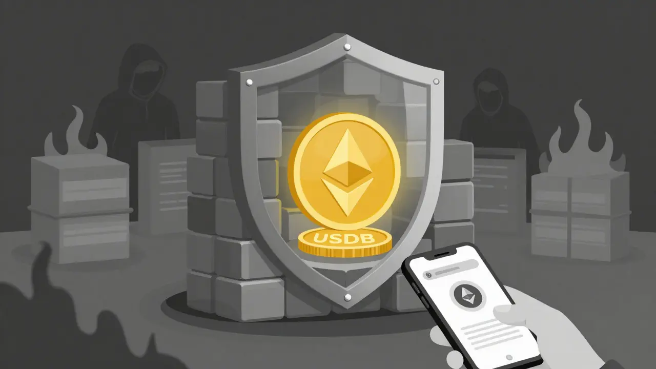 Escudo de seguridad protegiendo criptomonedas en ecosistema no custodial Blast