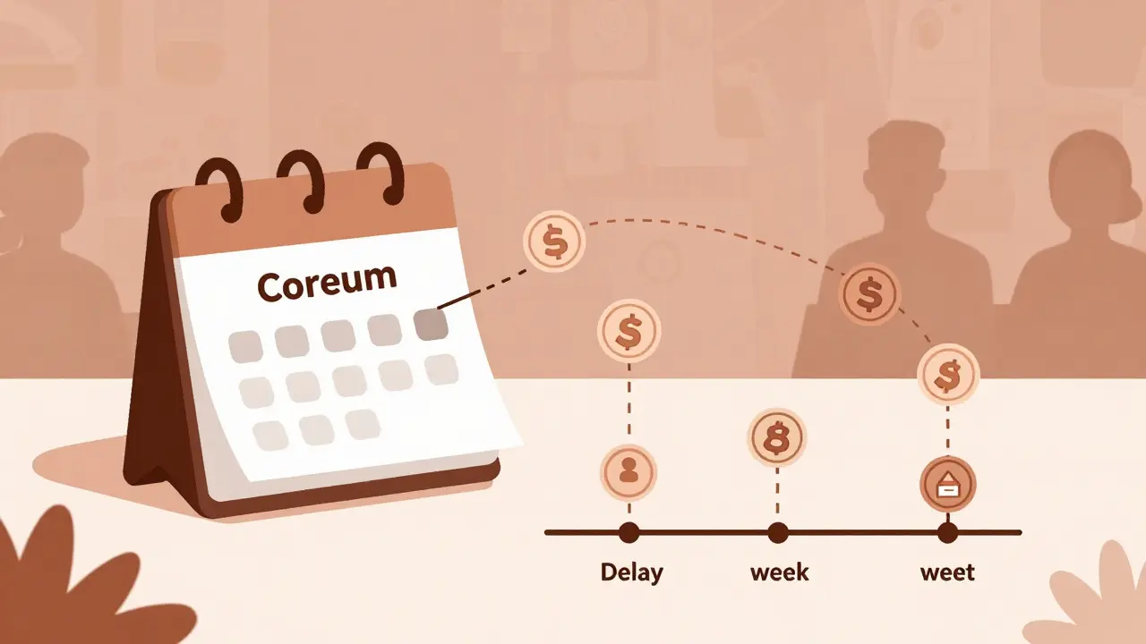 Representación abstracta del proceso de distribución de tokens con retraso