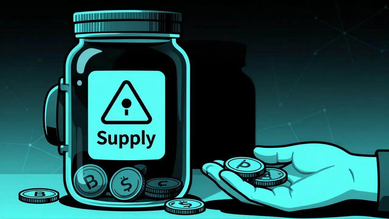 Tarro de suministro de tokens parcialmente lleno en azul cian