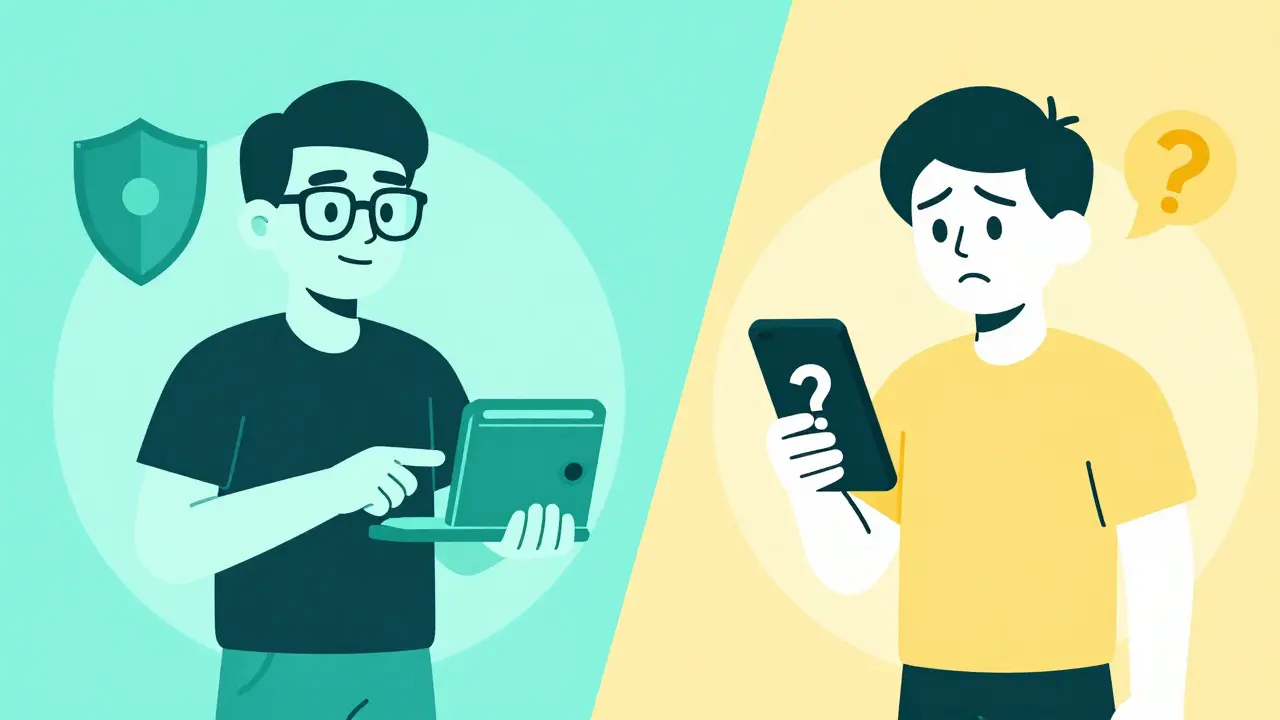 Comparación entre usuario experto seguro y principiante confundido