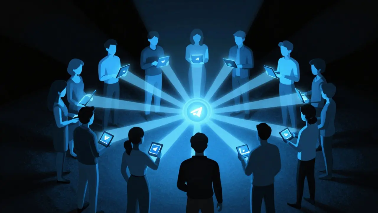 Comunidad de usuarios colaborando y verificando información en estilo duotono