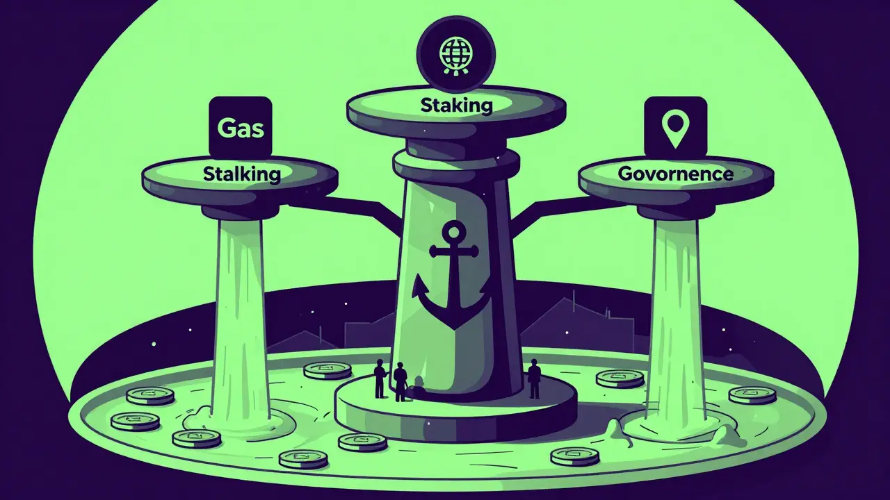 Estructura de gobernanza y tokenomics de Union representada abstractamente