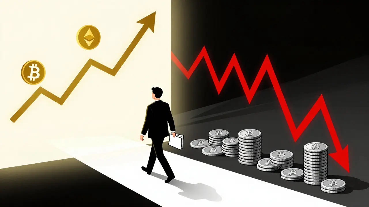 Ilustración duotono que contrasta la inversión estable con el trading especulativo de alto riesgo