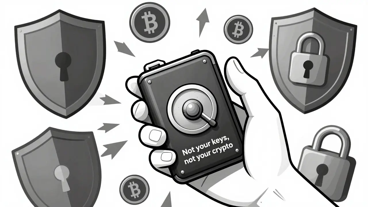 Mano sosteniendo una billetera fría como símbolo de máxima seguridad para criptomonedas