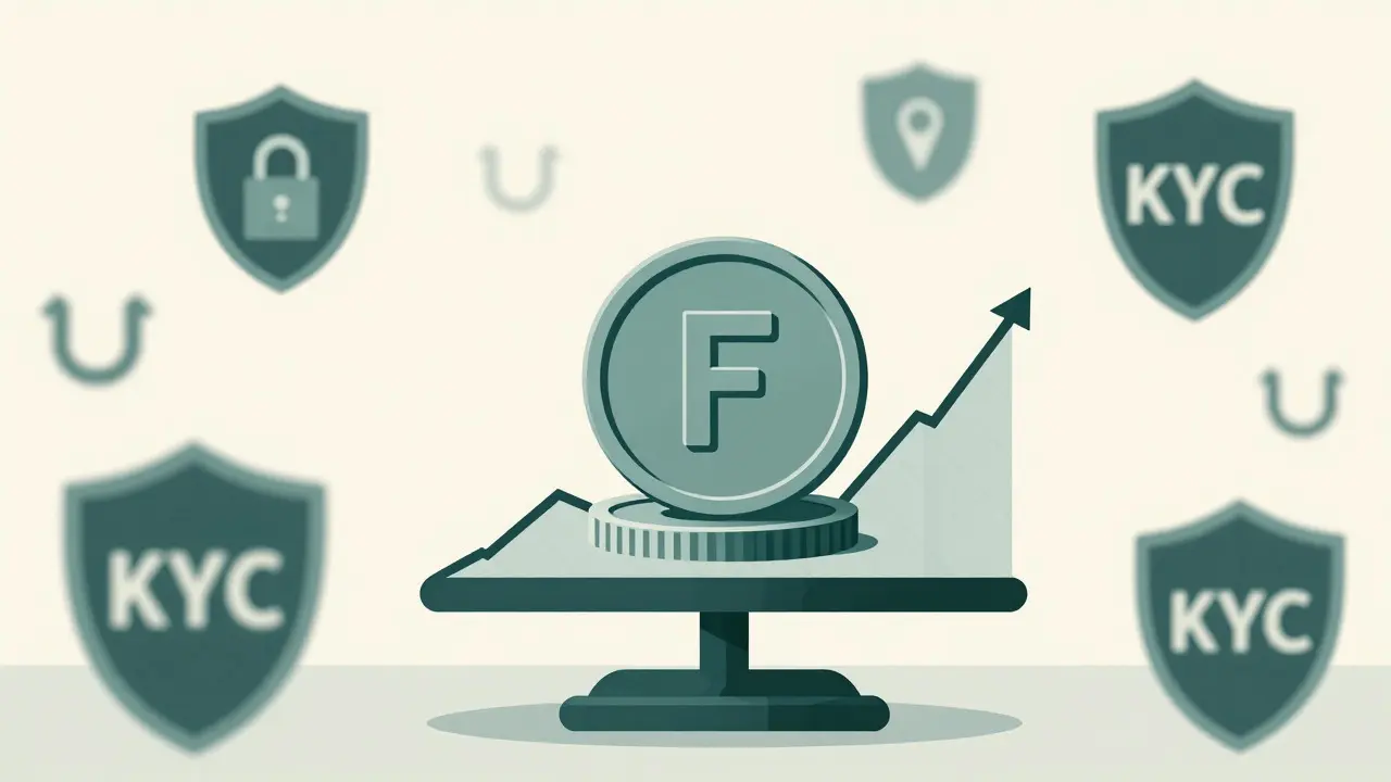 Moneda FEAR sobre gráfico estable con escudos de seguridad