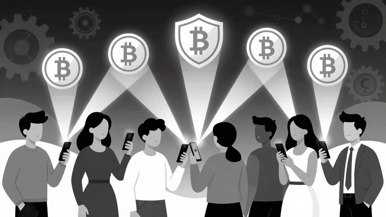 Personas usando billeteras digitales privadas y monedas estables como alternativa al dólar digital estatal.