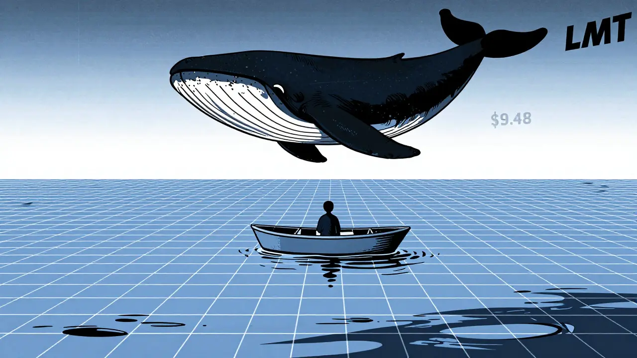 Barco solitario en océano digital vacío, representando la baja liquidez del mercado LMT.