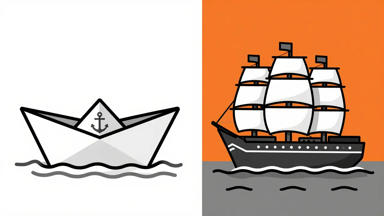 Comparación de riesgo entre barco pequeño y gran nave