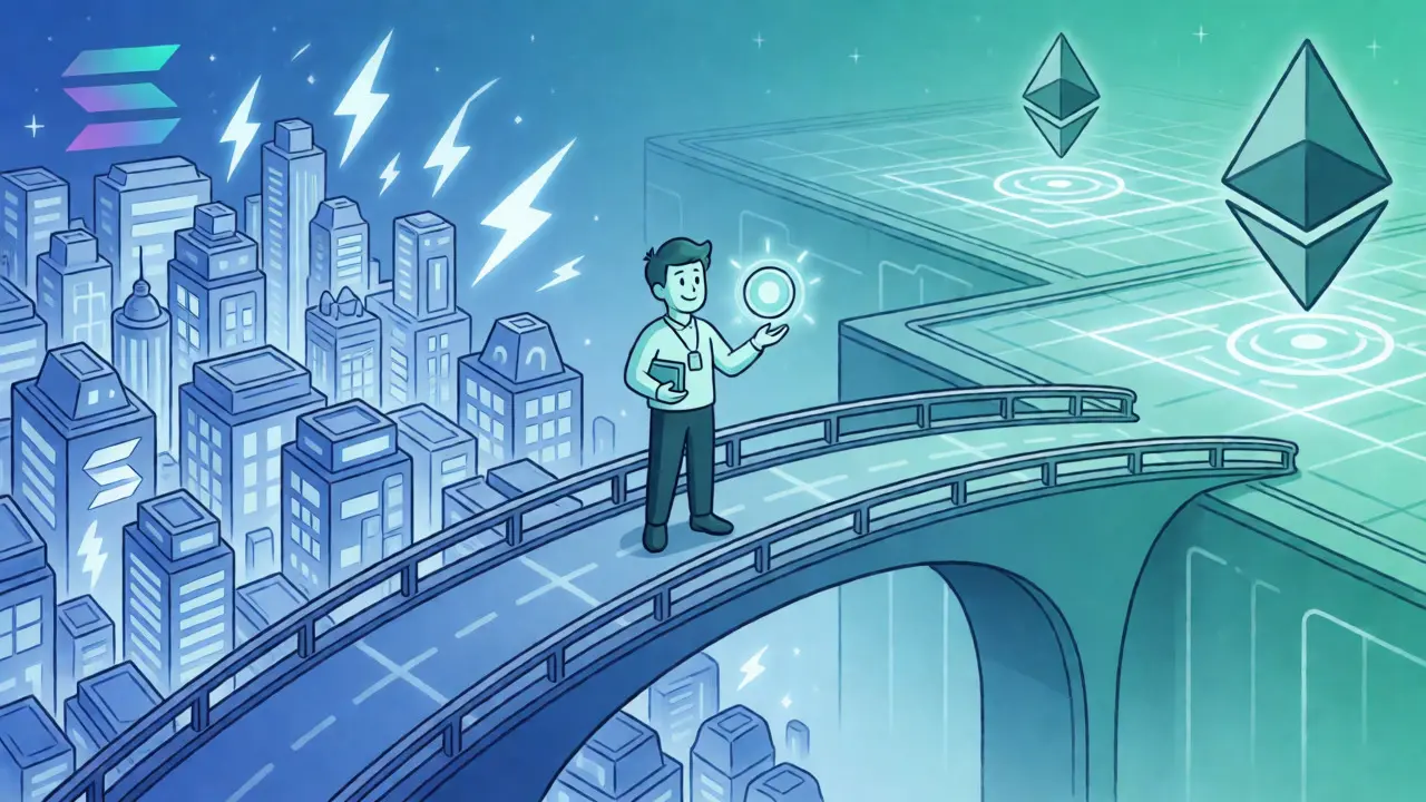Ilustración futurista de la expansión y el token MET