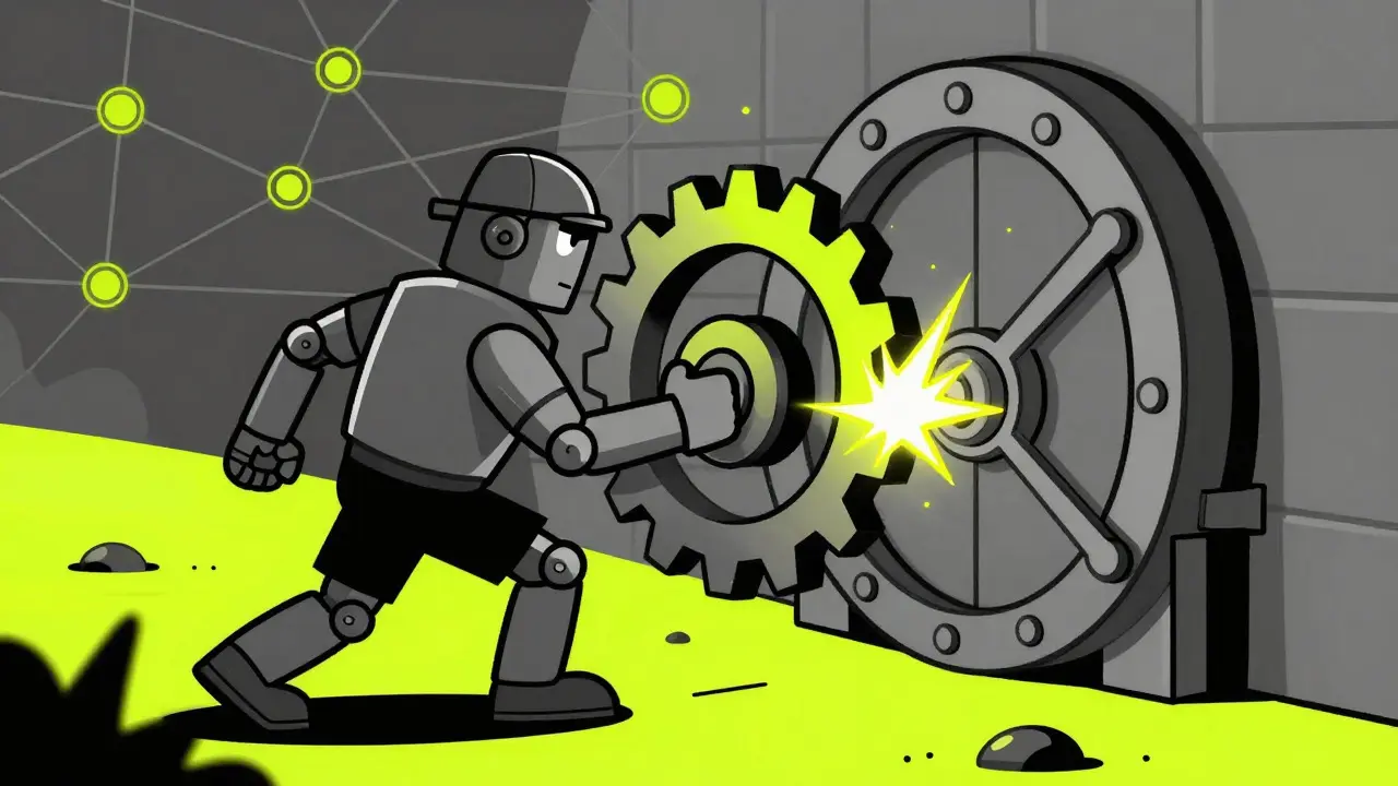 Minero robot calculando nonce para bloque blockchain
