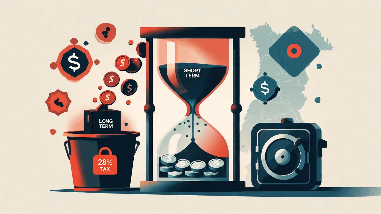 Reloj de arena conceptual en estilo cartoon mostrando la diferencia entre ventas a corto y largo plazo.