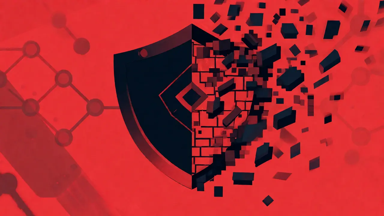 Escudo digital rompiéndose en estilo cartoon duotono rojo y negro