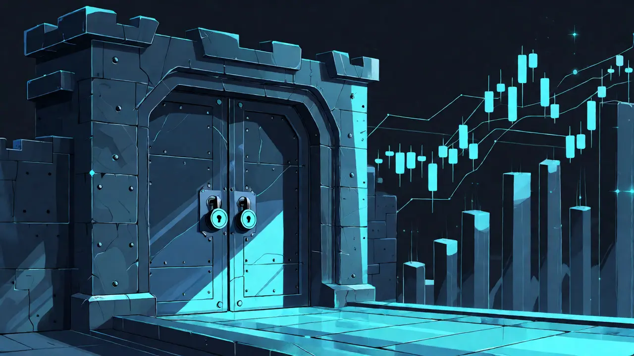 Fortaleza digital en estilo cartoon que representa la seguridad de Bitfinex.
