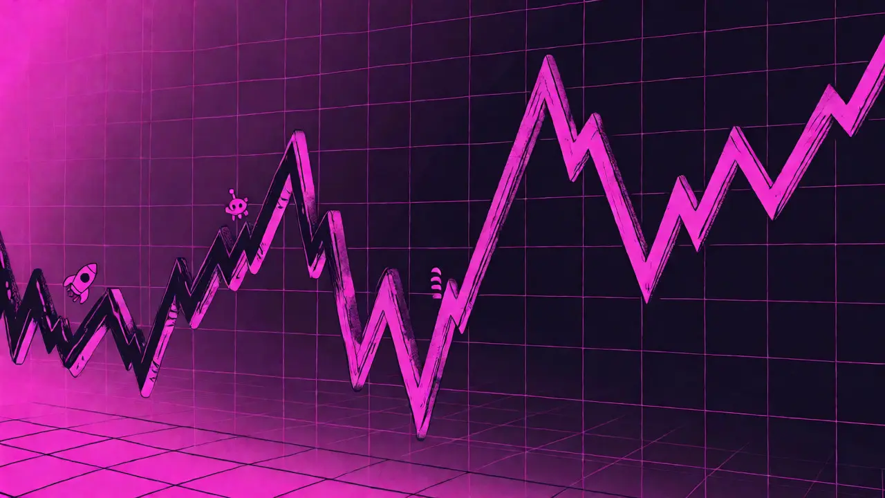 Gráfico de volatilidad cripto integrado con iconos de videojuegos clásicos